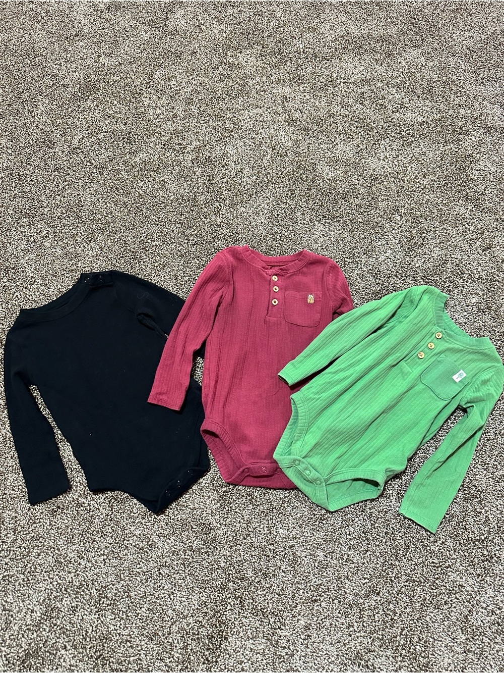 Kids Long-Sleeve Ribbed Bodysuit - Black, maroon, Green